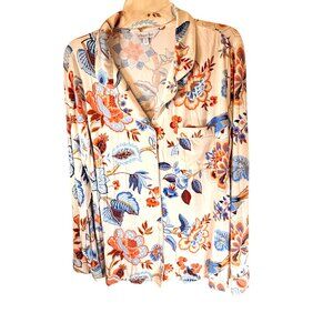 The Company Store Blue Flora 2 Pc. Pajama Set Womens Size XL Floral with Birds